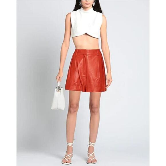 NWT $2590 VALENTINO GARAVANI Rouge Absolute red leather shorts Sz 40 - Picture 1 of 16